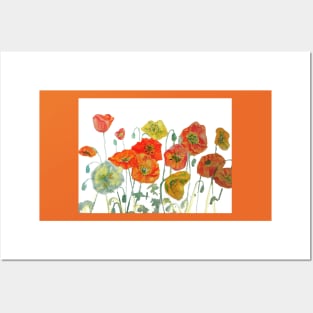 Poppy Watercolor Painting Orange Red Yellow Posters and Art